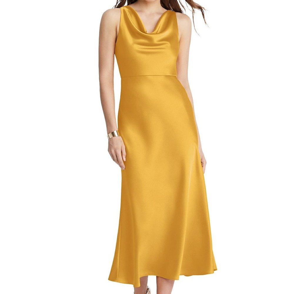 Silky Cowl-Neck Midi Tank Dress Gold (Worn Once)